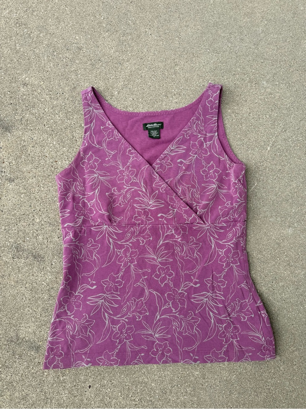 Eddie Bauer Mauve Pink Line Art Floral Surplice V-Neck Tank Top